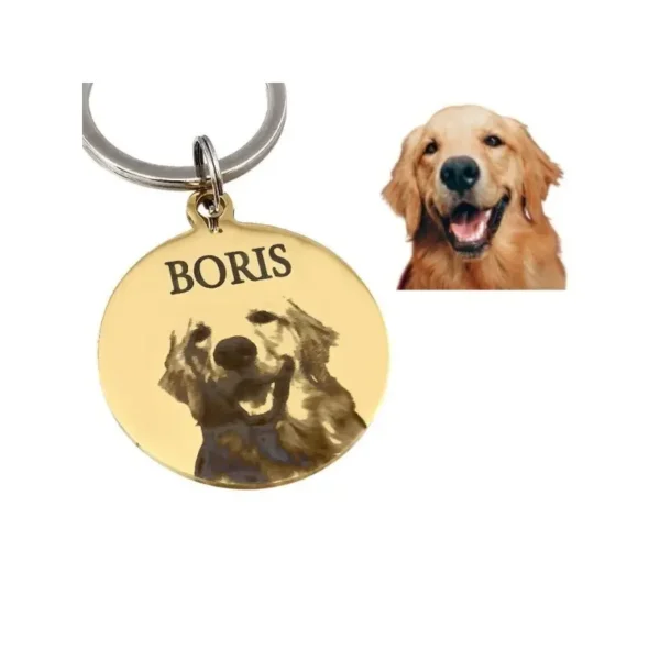 Penning met foto honden of katten met telefoonnummer graveren Gegraveerde penning met foto en naam huisdier en adres zilverkleurig