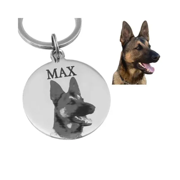 Hondenpenning met foto graveren Gegraveerde Penning voor honden en katten met naam en foto en adres zilver