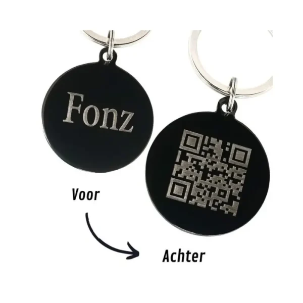 Honden penning QR code adres naam huisdier naam naamhuisdier zwart
