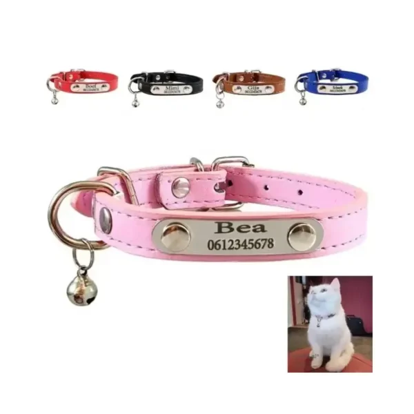 Halsband kat met naam en belletje - Halsband kitten en kat met naam en telefoonnummer
